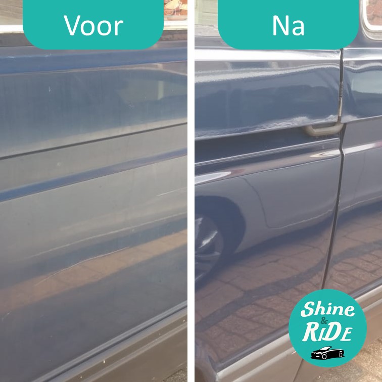 Portier voor en na: links een deuk in de zijkant, rechts een strak glad vlak